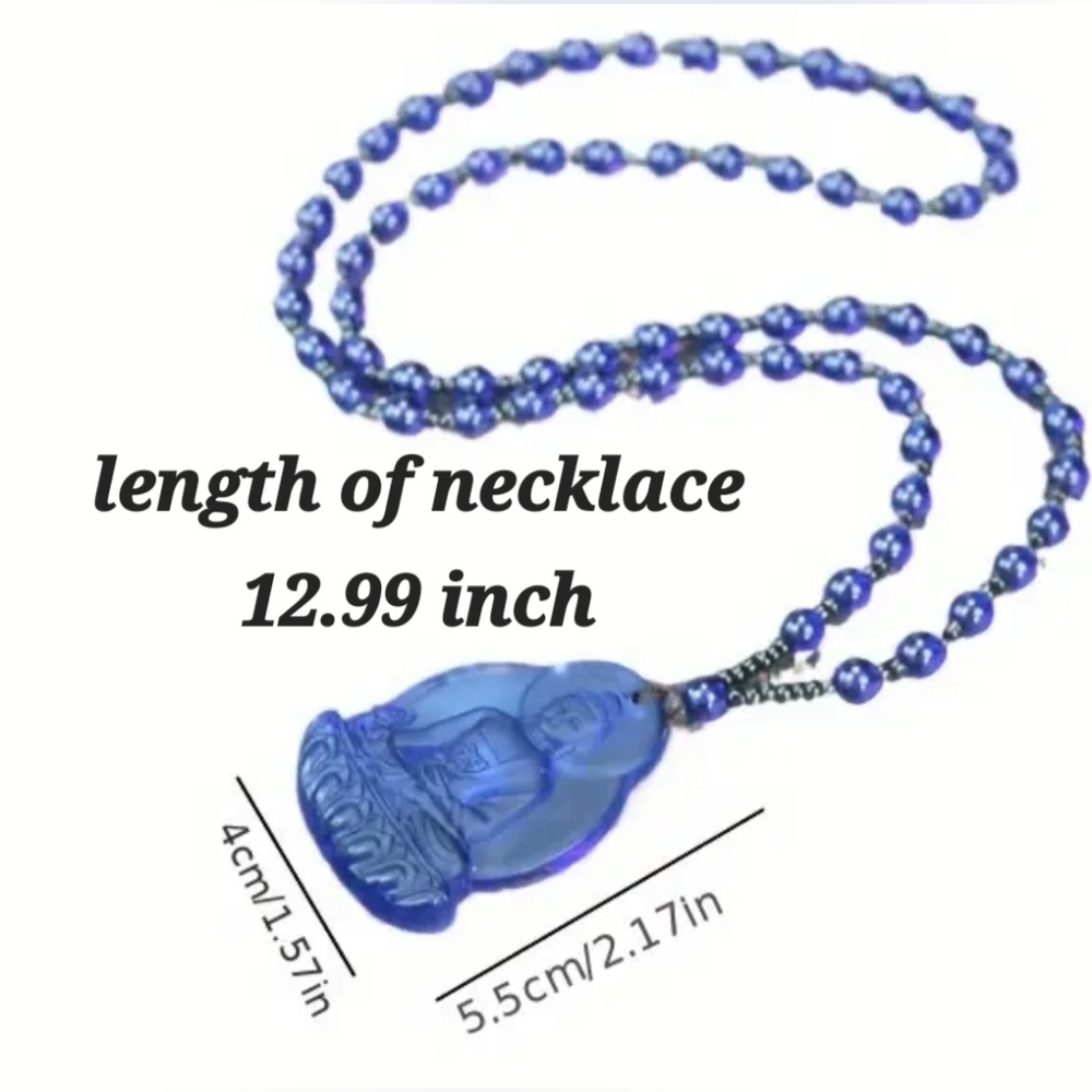 Spiritual Tribal Style Buddha Blue Glass Necklace Pendant - Picture 5 of 8